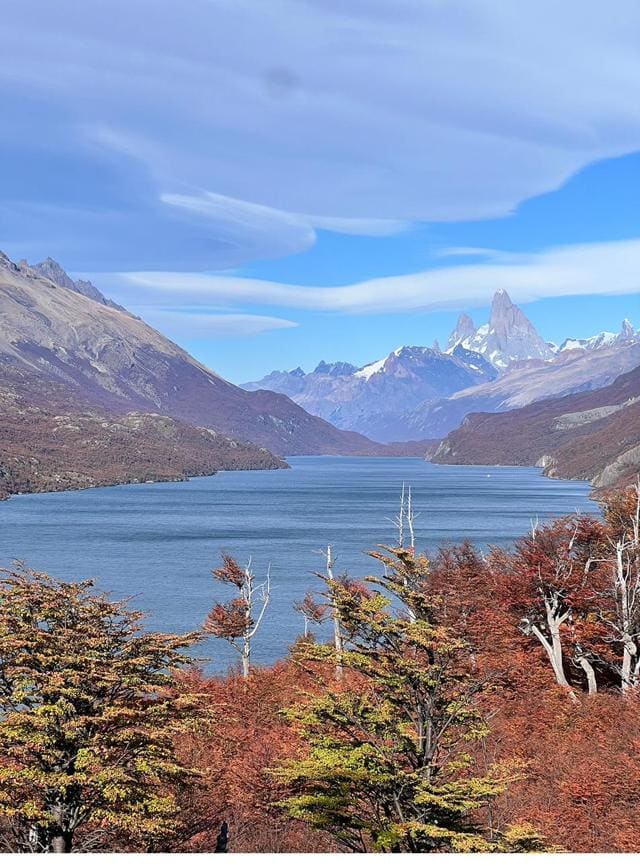 El Fitz Roy sobre el Lago del Desierto, con lengas de otoño